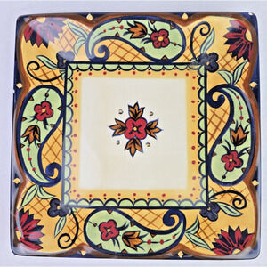 Corsica Home Crown Jewel Square Hand Painted Floral & Paisley Salad Plate
